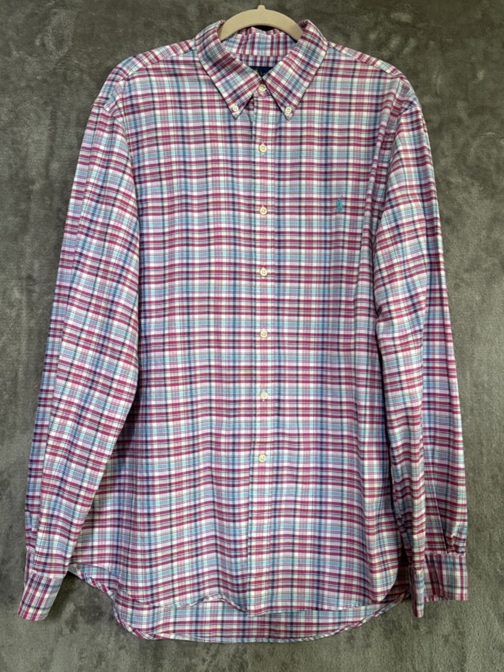 Ralph Lauren Men's Pink Plaid Button-Down Shirt | XL | 100% Cotton